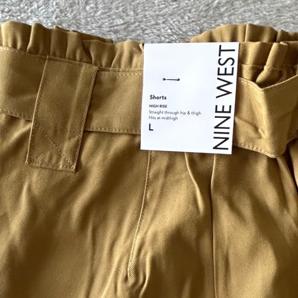 Nine West Sergio High Rise Paperbag Shorts Camel Tan Size L NWT - Picture 7 of 8